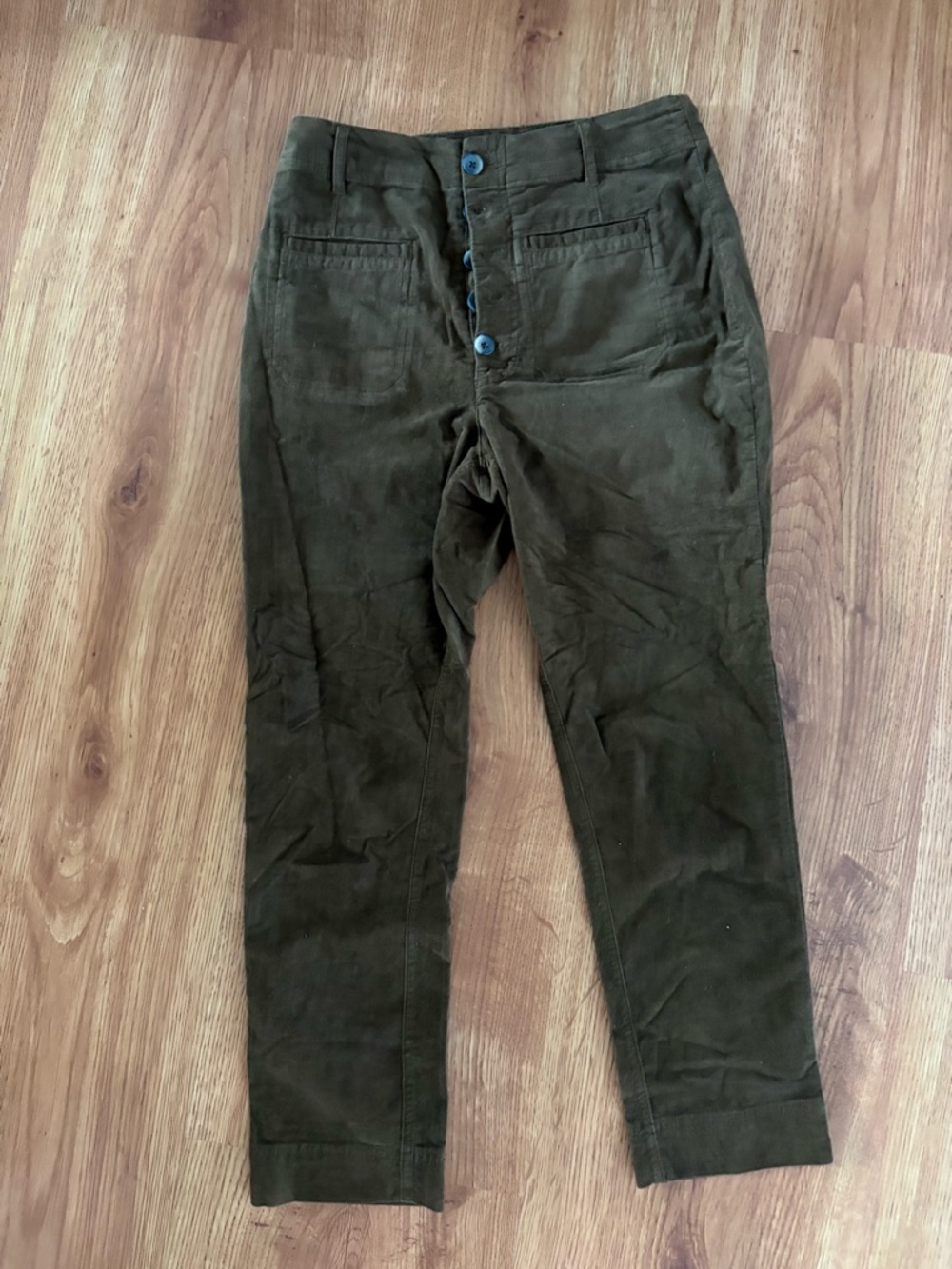 Free People Olive Green Corduroy High-Rise Button Pants
